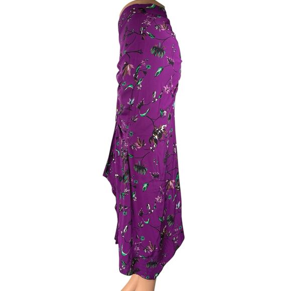 Tanya Taylor Purple 100% Silk Floral Ruched High Waisted Midi Pencil Skirt Sz 2 - Picture 2 of 5